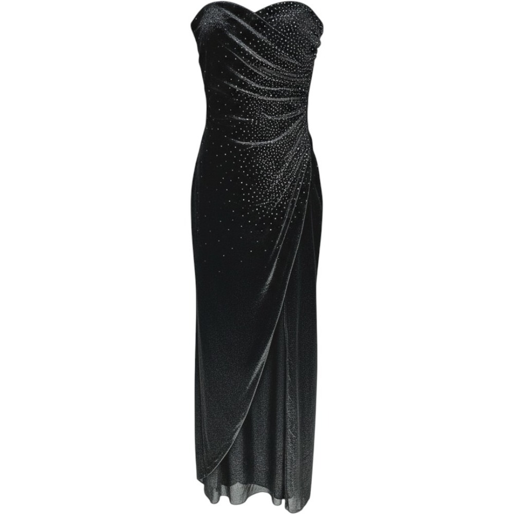 Vintage Jump Apparel Y2K Evening Metallic Glitter Strapless Maxi Dress 4 Ruched